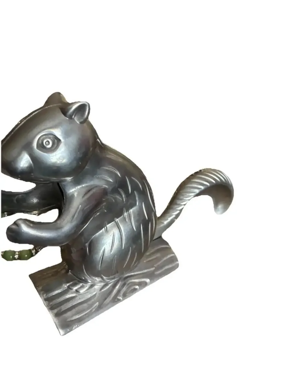 Vintage Cast Aluminum Squirrel Nutcracker Mechanical Tail Lever Figural On Log